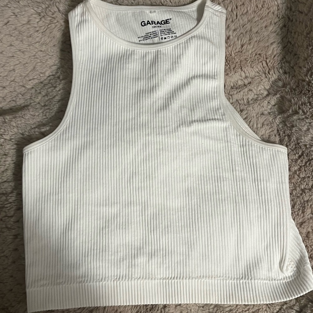 Garage White Ribbed Crop Tank Top